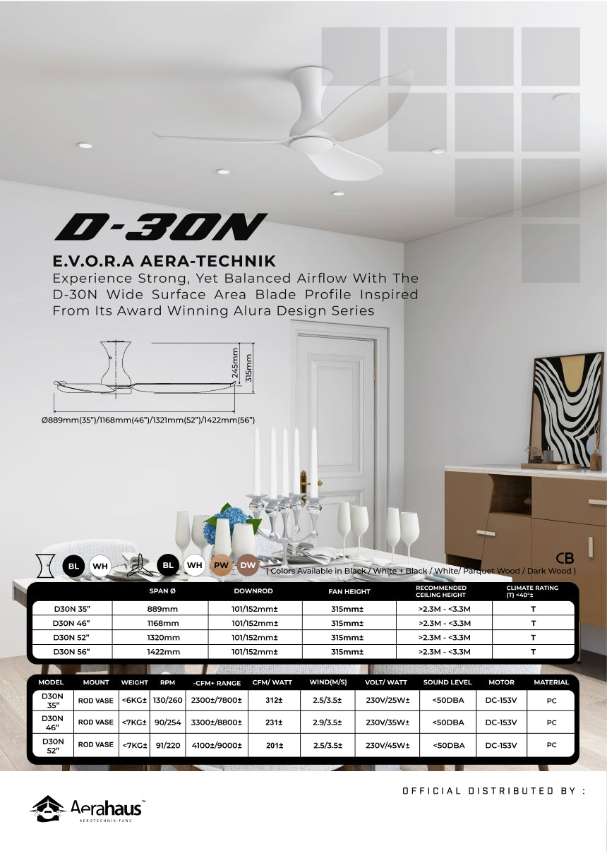 D-30N Aerahaus Technik DC Ceiling Fan